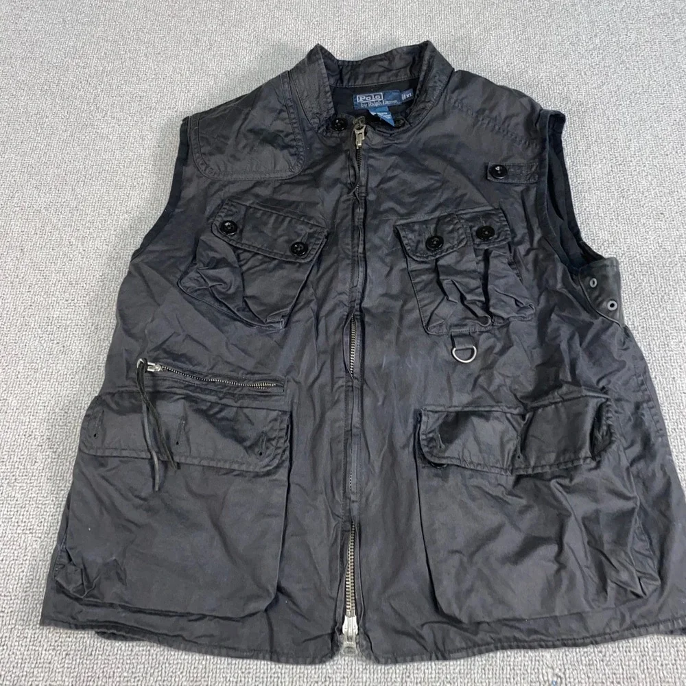 Polo Ralph Lauren Utility Vest Mens XL Black Multi Pocket Cargo Fishing Gorpcore